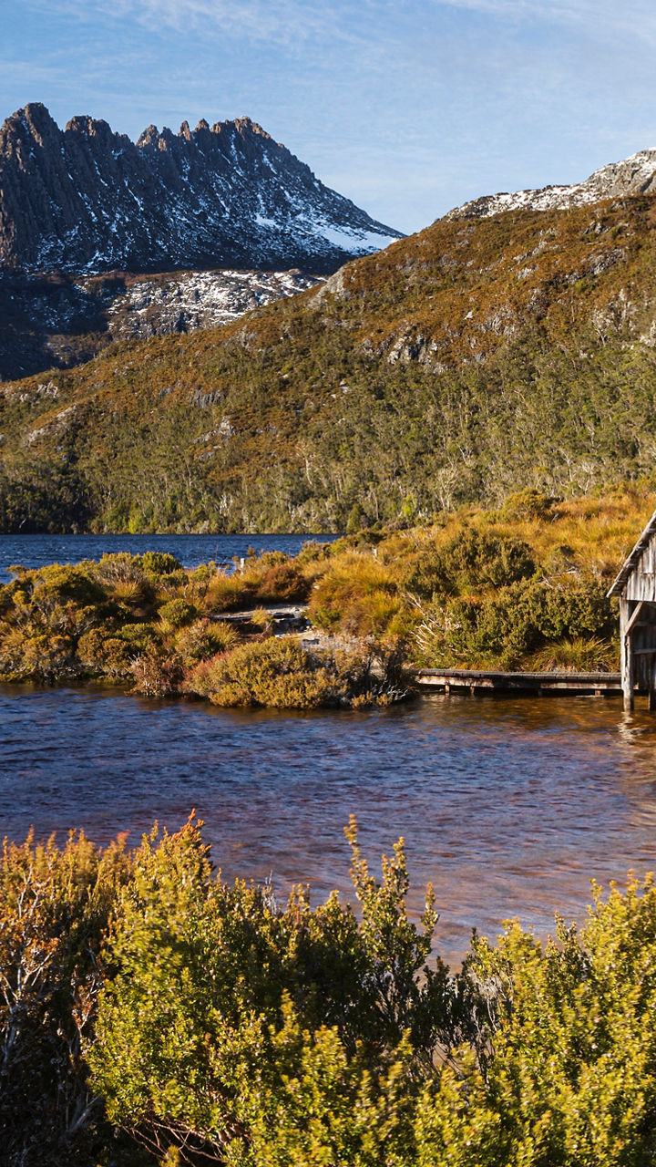 Rustic boathouse by Cradle Mountain lake