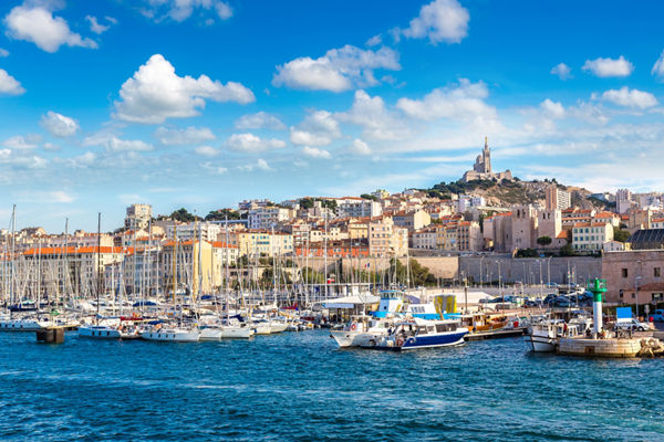 Scenic harbor view of Marseille, France