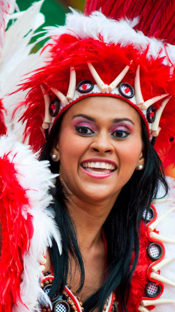 Vibrant Carnival Costume with Feathers