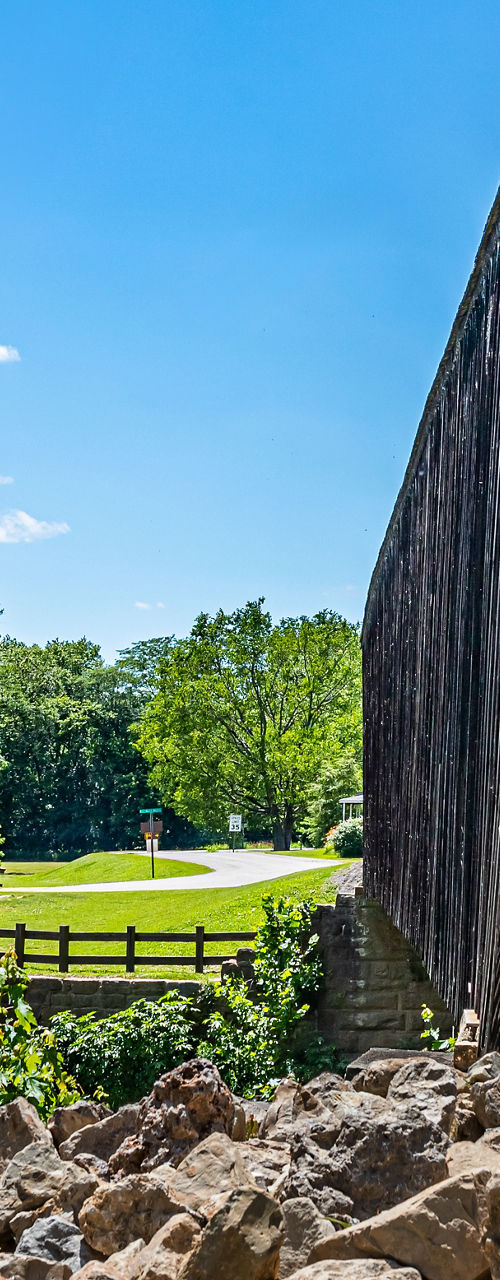 Historic mill and wooden covered bridge