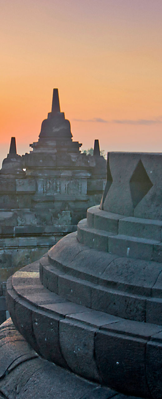 Sunrise at Borobudur Temple with Buddha statue