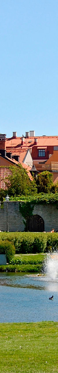 Scenic view of Visby town and park