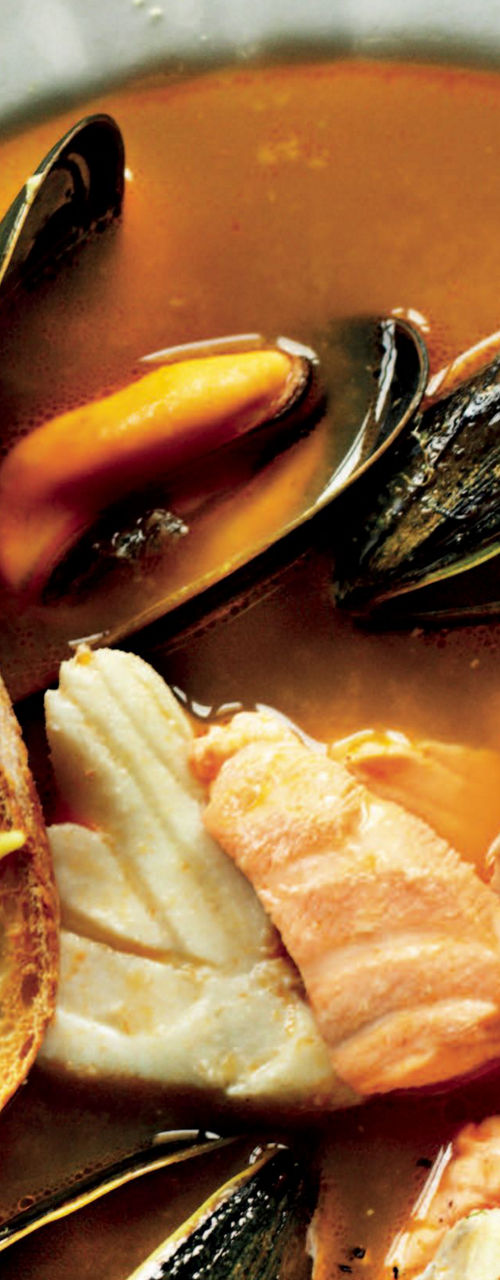 Seafood soup with mussels and bread