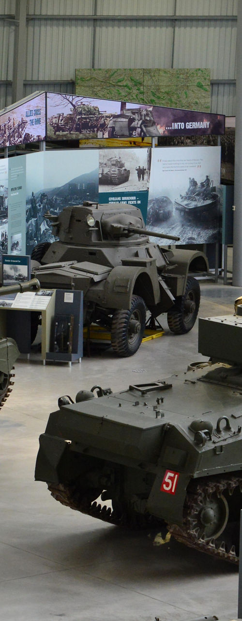 Military tank exhibit in museum setting