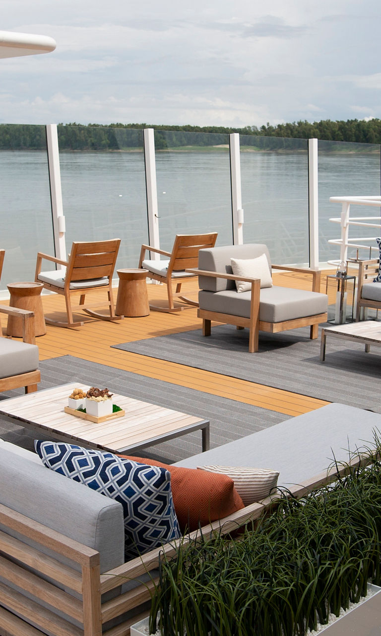 Modern outdoor lounge on cruise deck