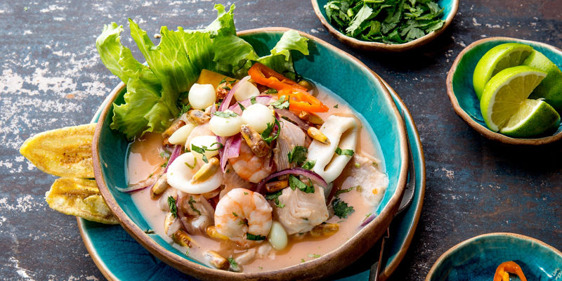 Seafood ceviche with fresh garnishes