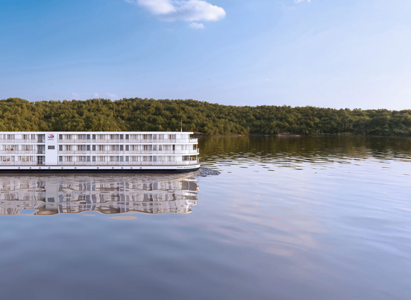 Modern River Cruise Ship on Calm Water