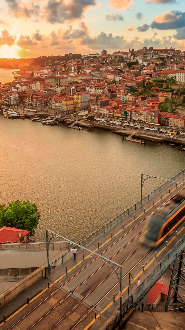 Sunset view of Porto with iconic bridge