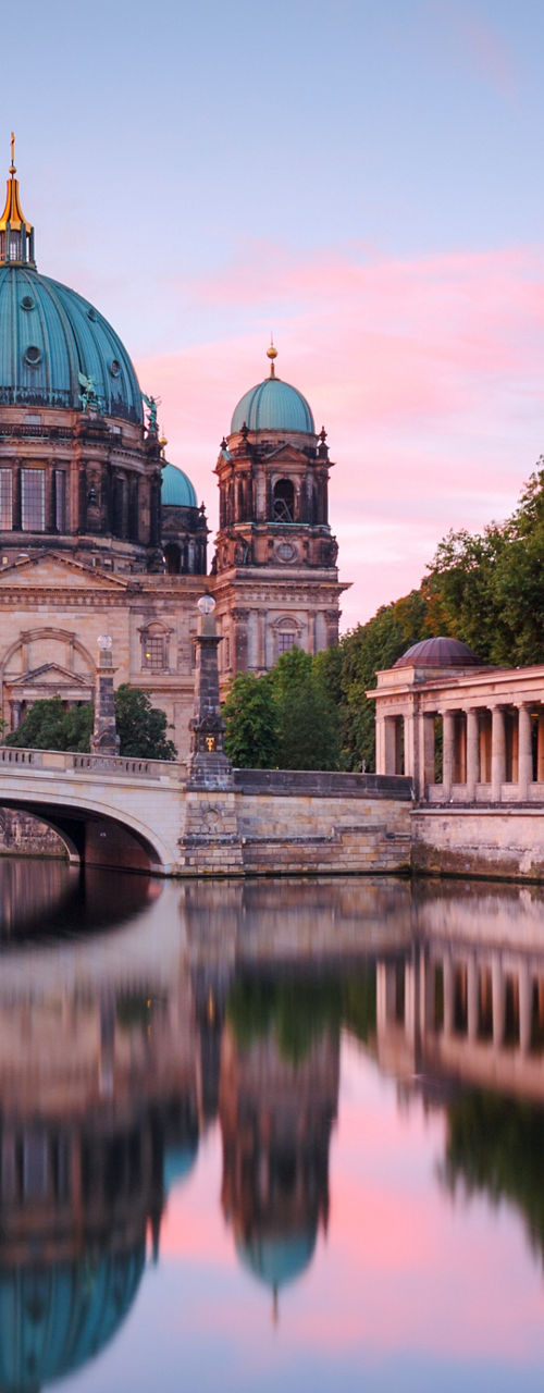 Berlin Cathedral at sunset with reflection