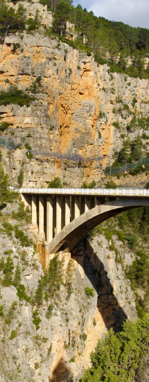 Scenic bridge spanning rocky canyon