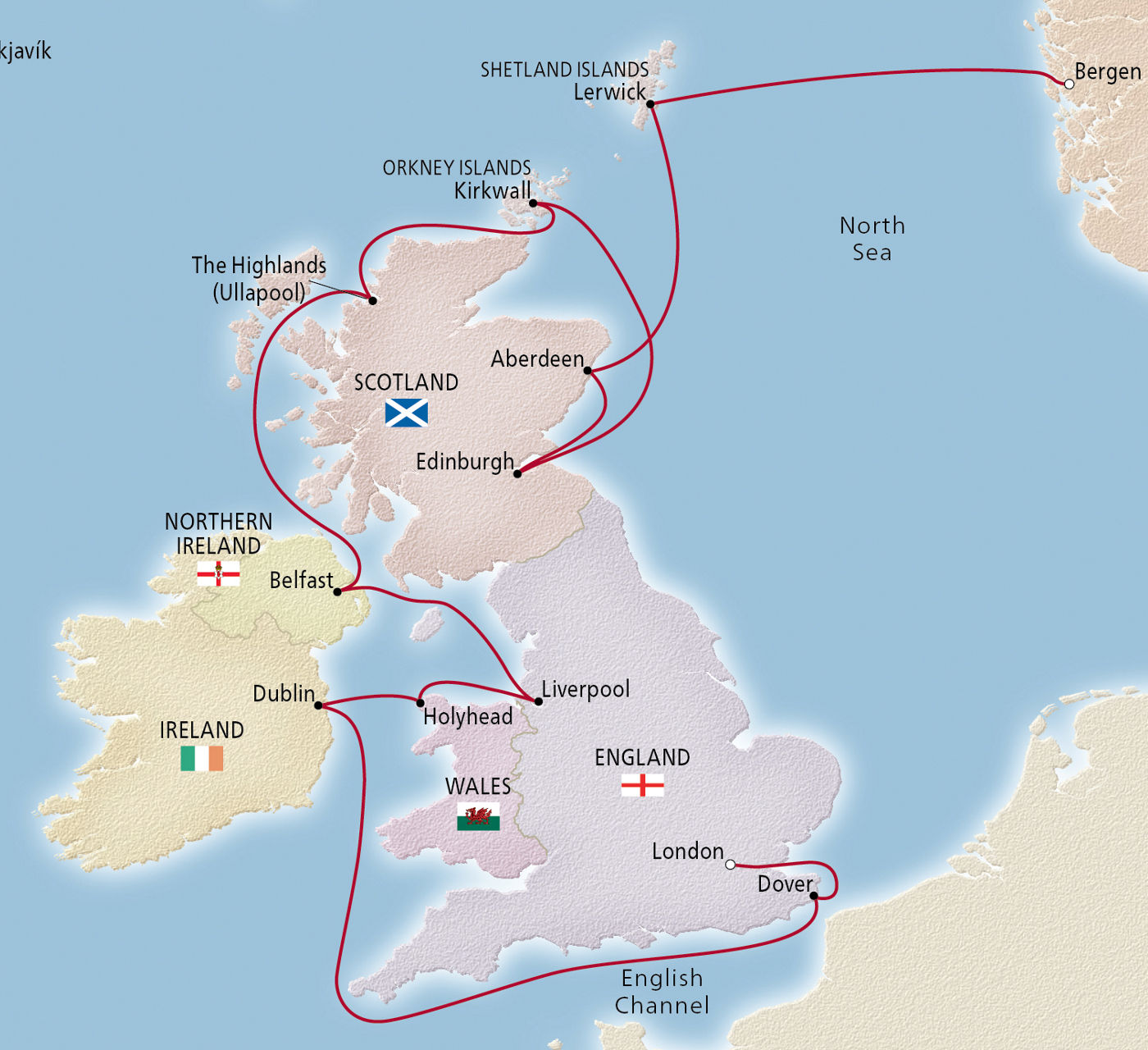 Map of British Isles Explorer itinerary
