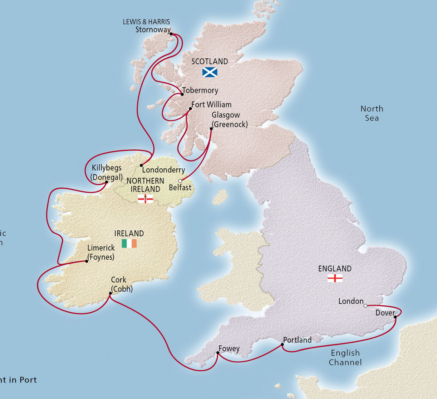 Map of British Isles & Ireland itinerary