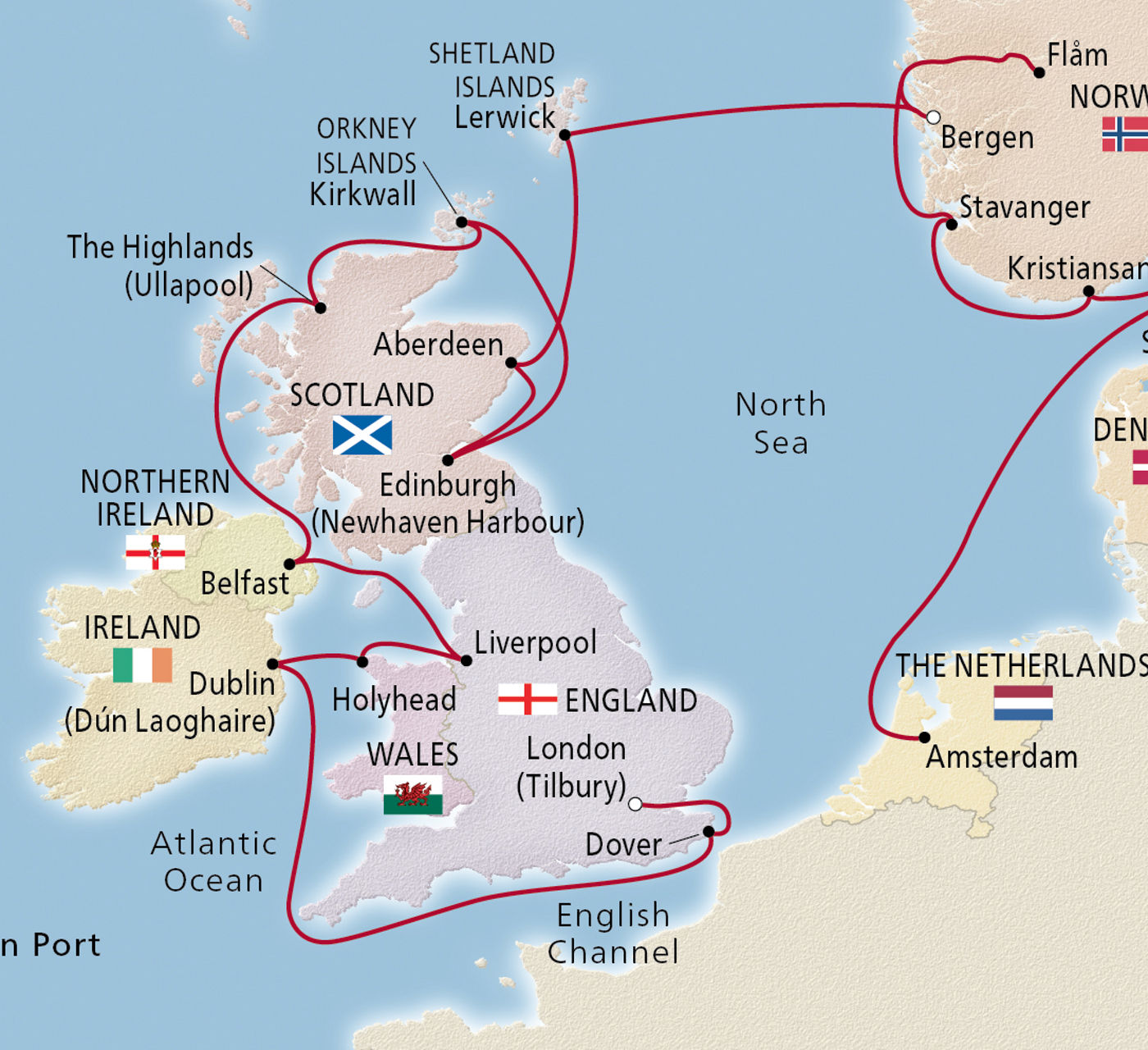 Map of British Isles & Viking Shores itinerary