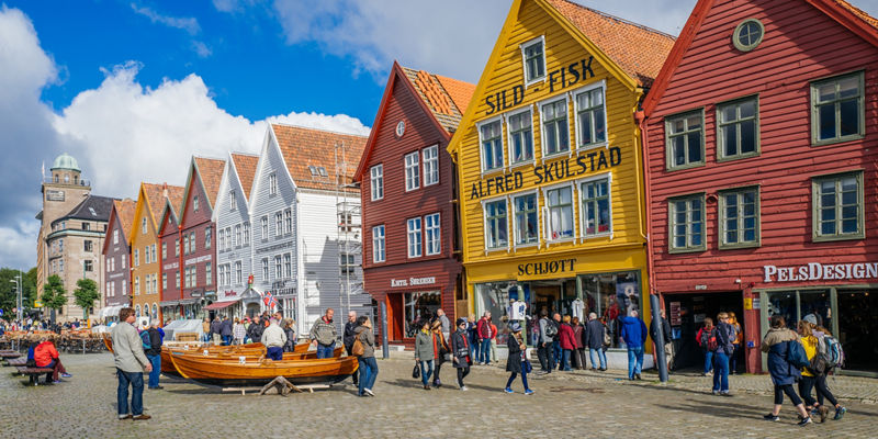 Colorful wooden buildings in historic street
