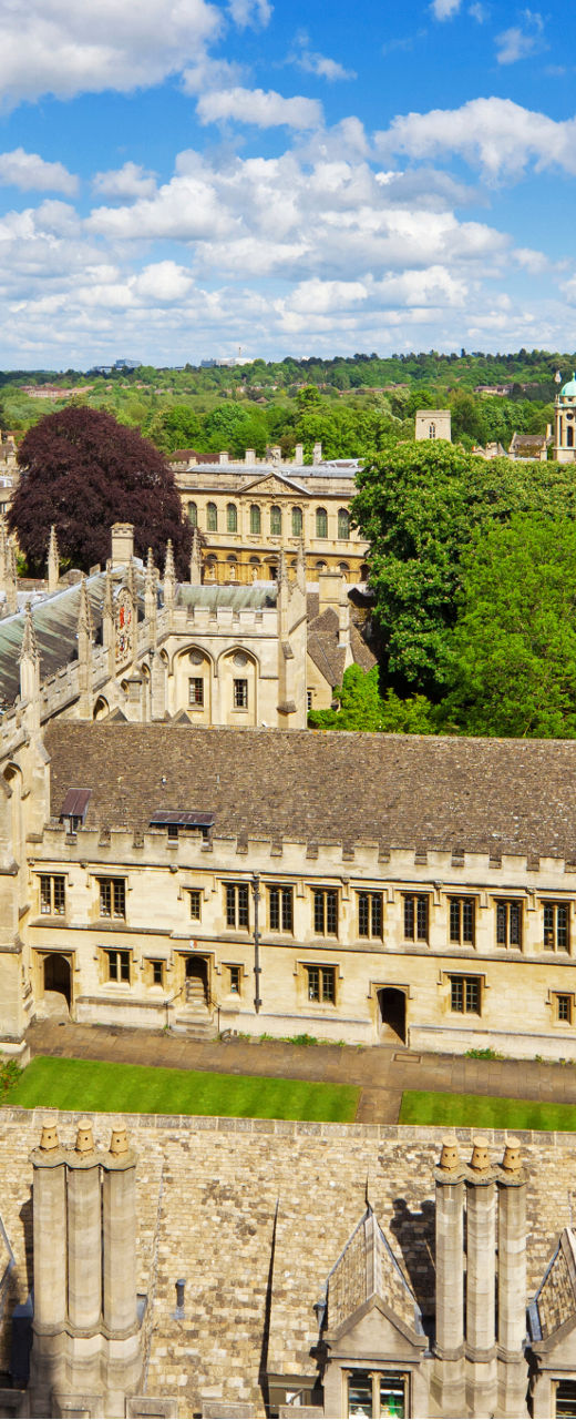Aerial view of Oxford University architecture