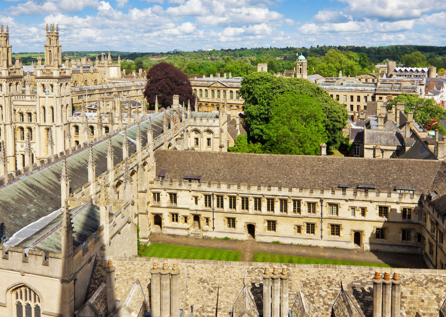 Aerial view of Oxford University architecture