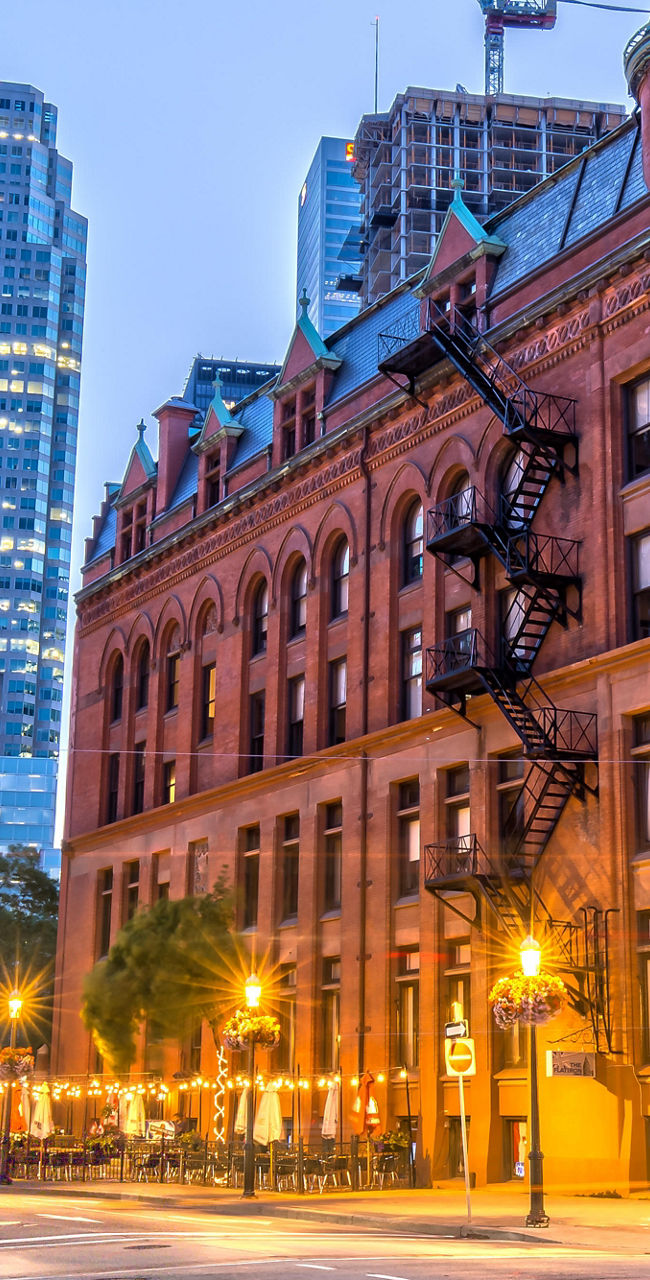 Historic building in downtown Toronto at dusk