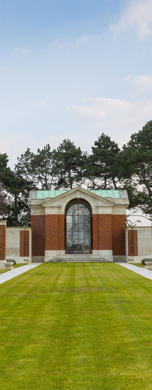 Memorial with manicured lawn and trees