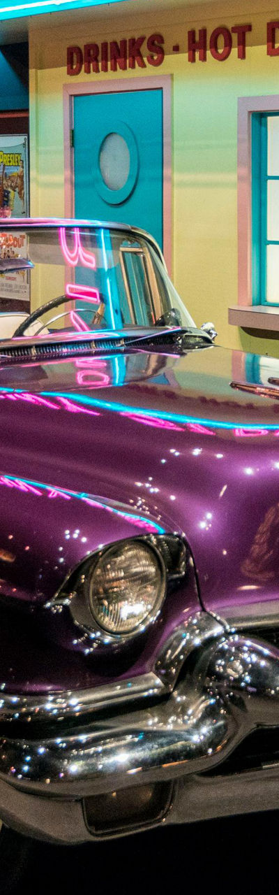Vintage purple Cadillac at retro drive-in
