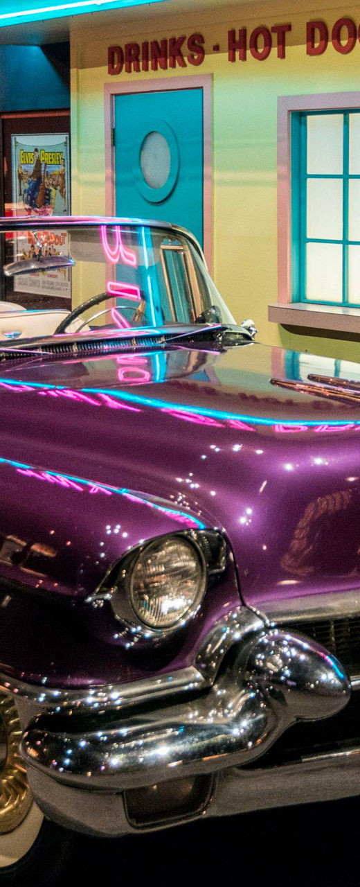 Vintage purple Cadillac at retro drive-in