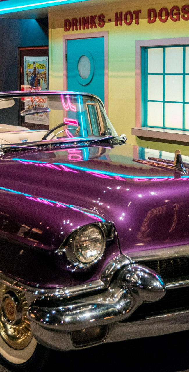 Vintage purple Cadillac at retro drive-in