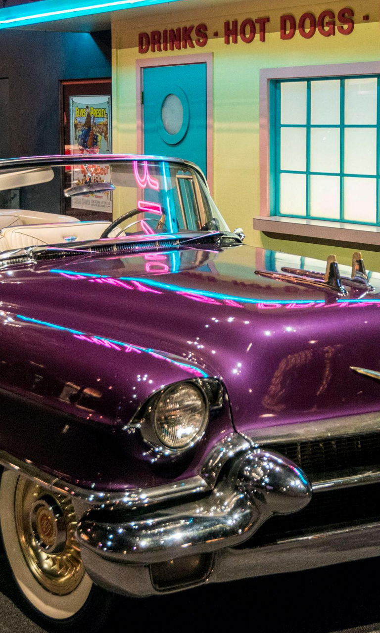 Vintage purple Cadillac at retro drive-in