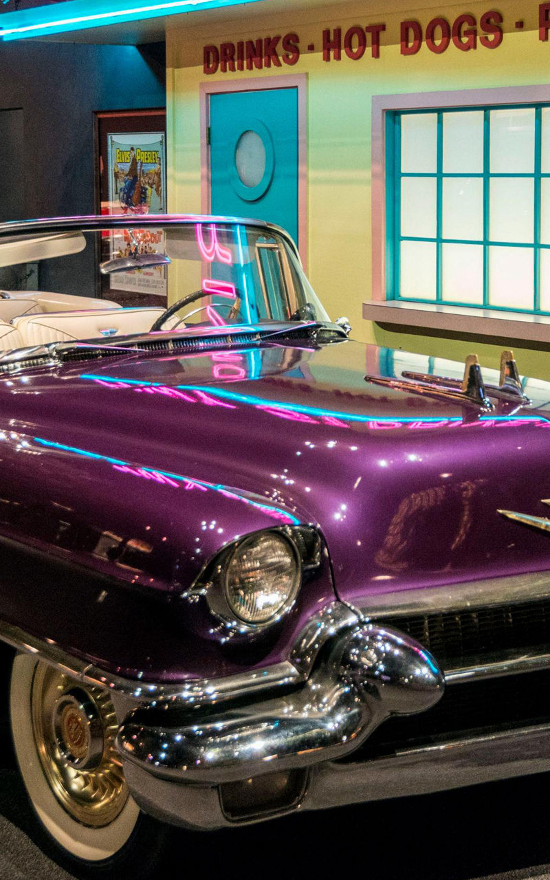Vintage purple Cadillac at retro drive-in