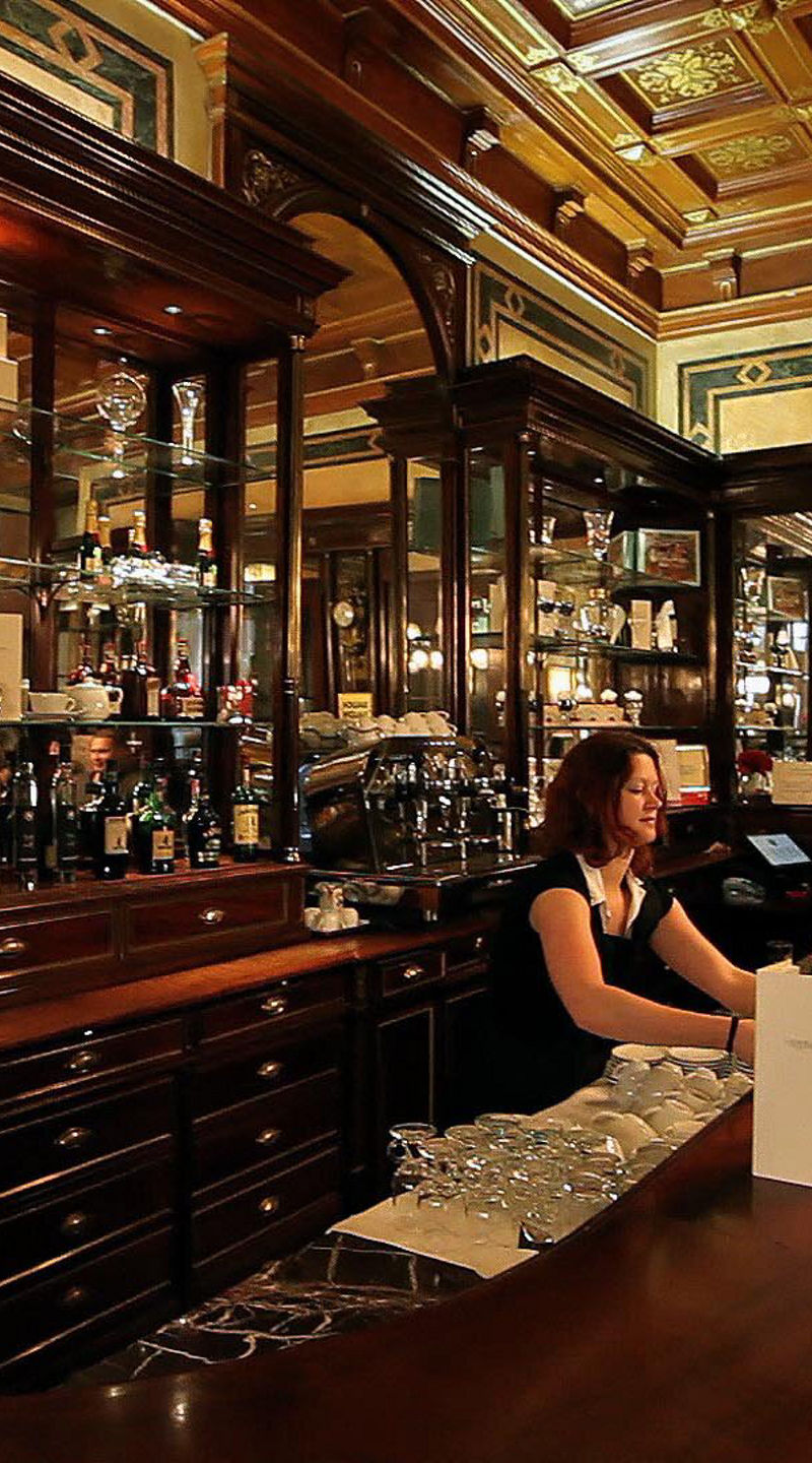 Elegant bar interior with patrons seated