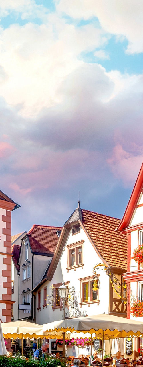Charming German town square with cafes
