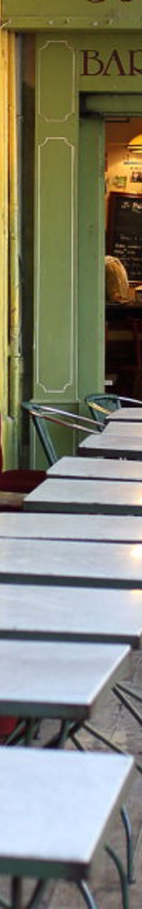 Outdoor café with red seating in France