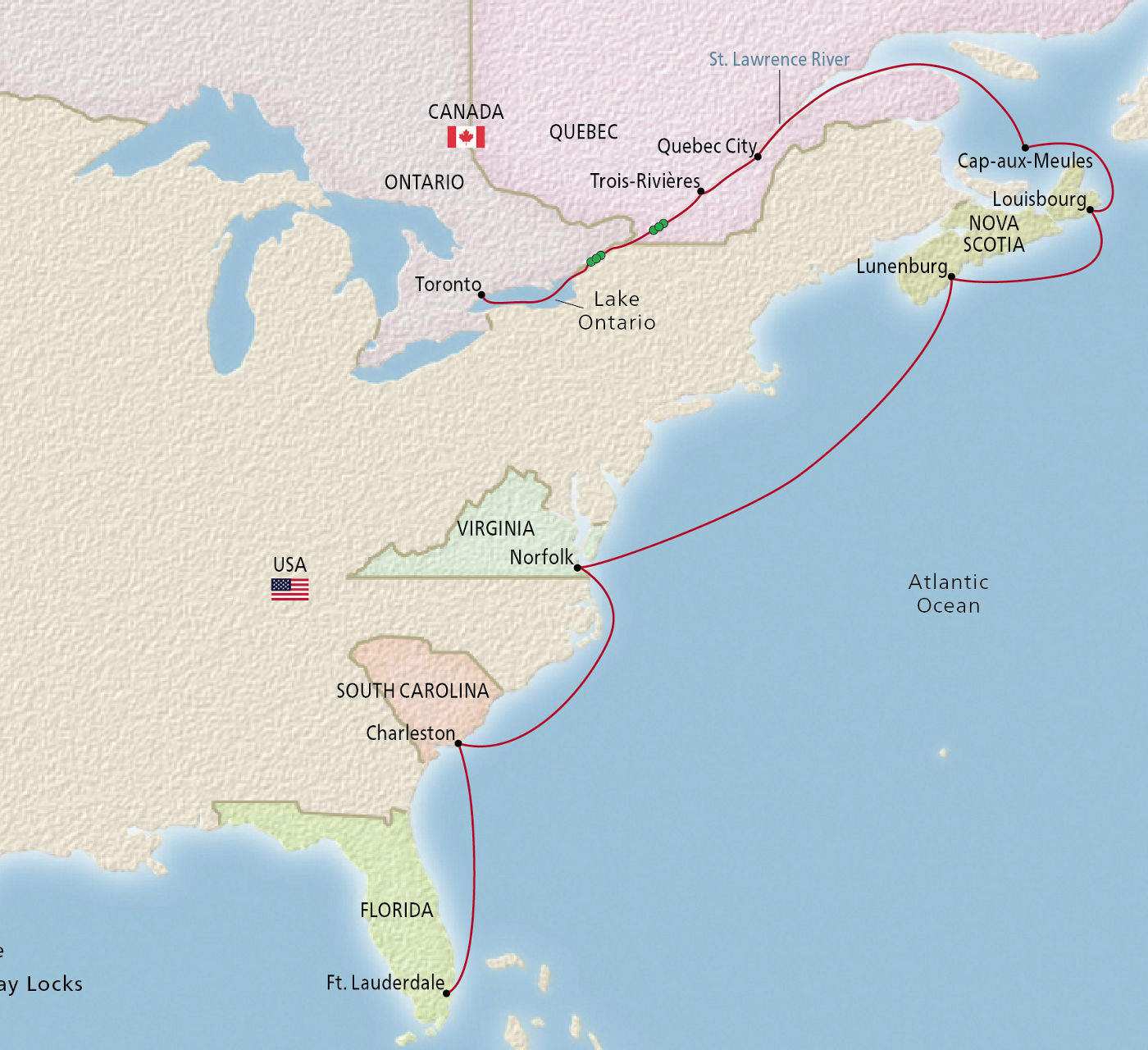 Map of Canada & East Coast Explorer itinerary