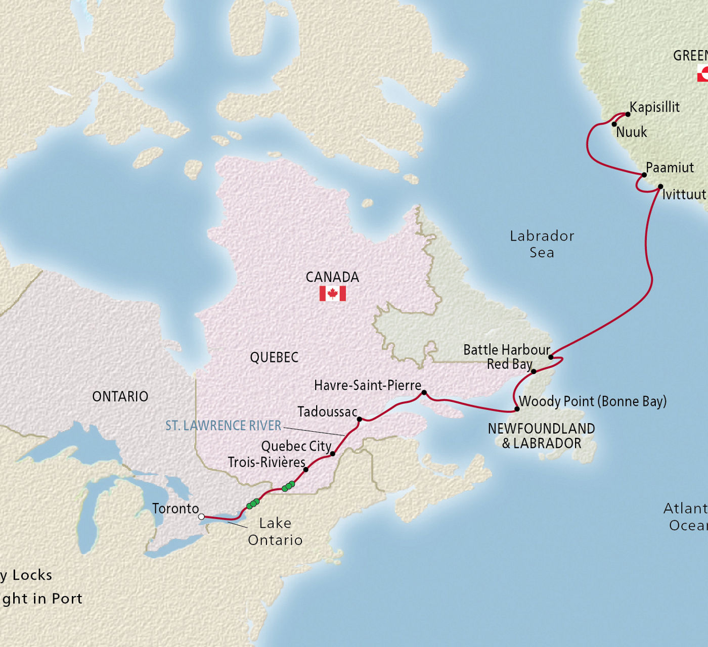 Map of Canada & Greenland Explorer itinerary