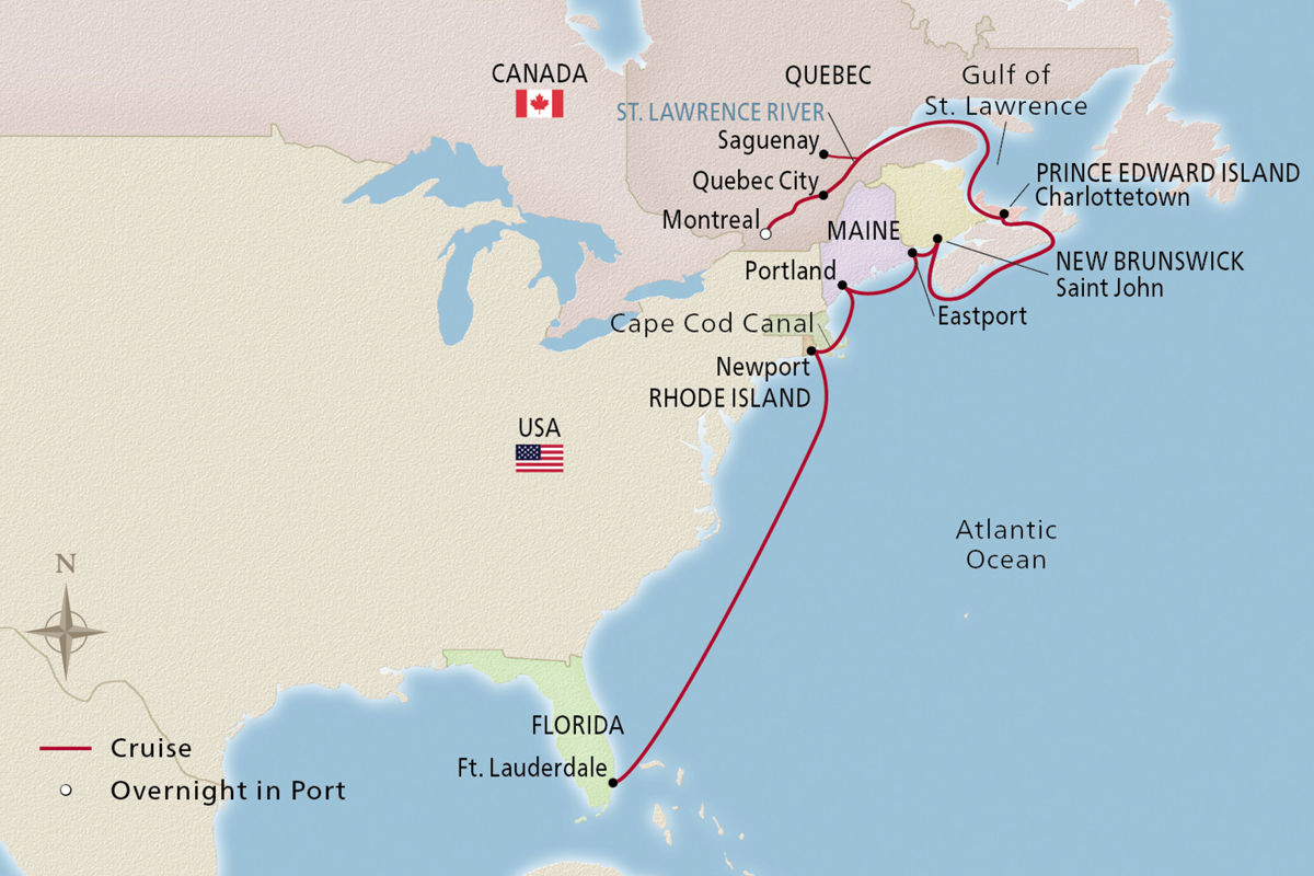 Canada & New England Scenic Shores – route map