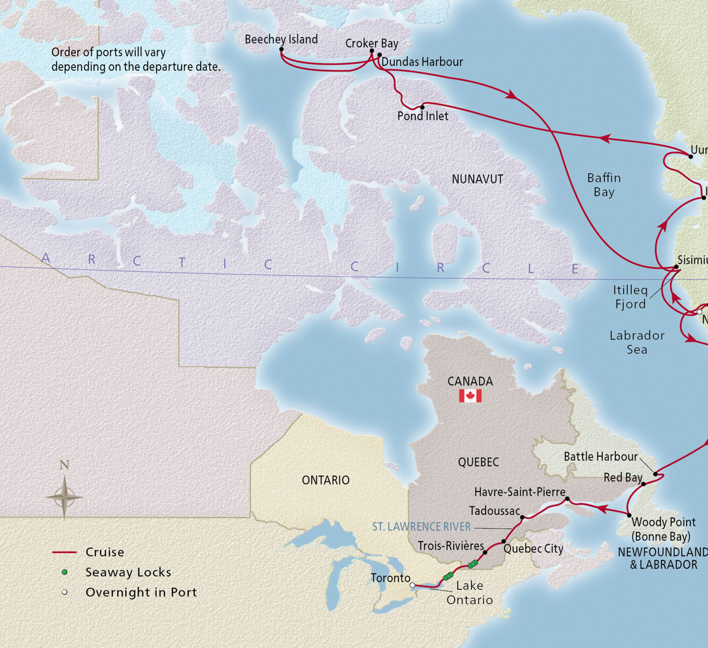 Map of Canada & the Northwest Passage itinerary