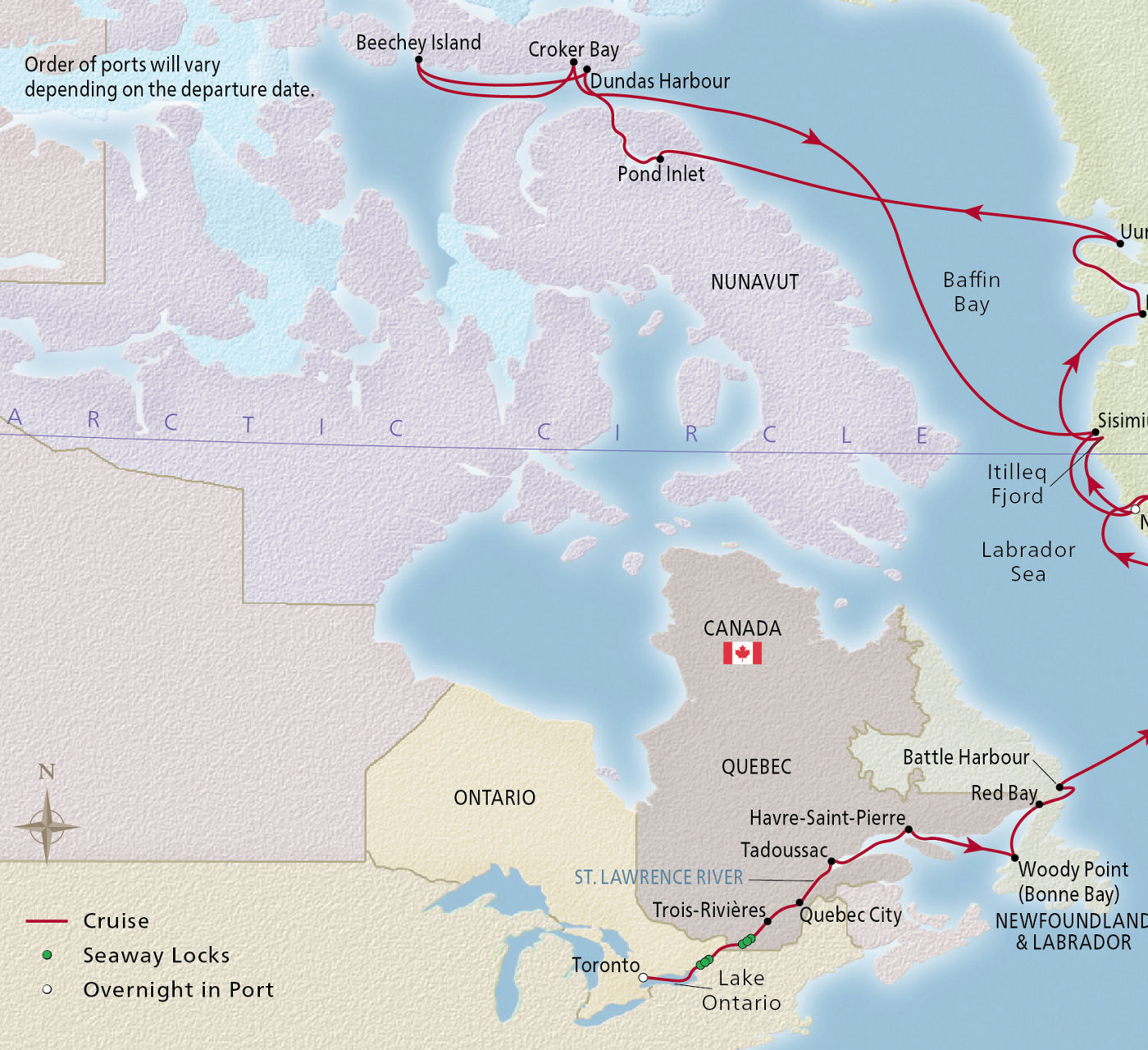Map of Canada & the Northwest Passage itinerary