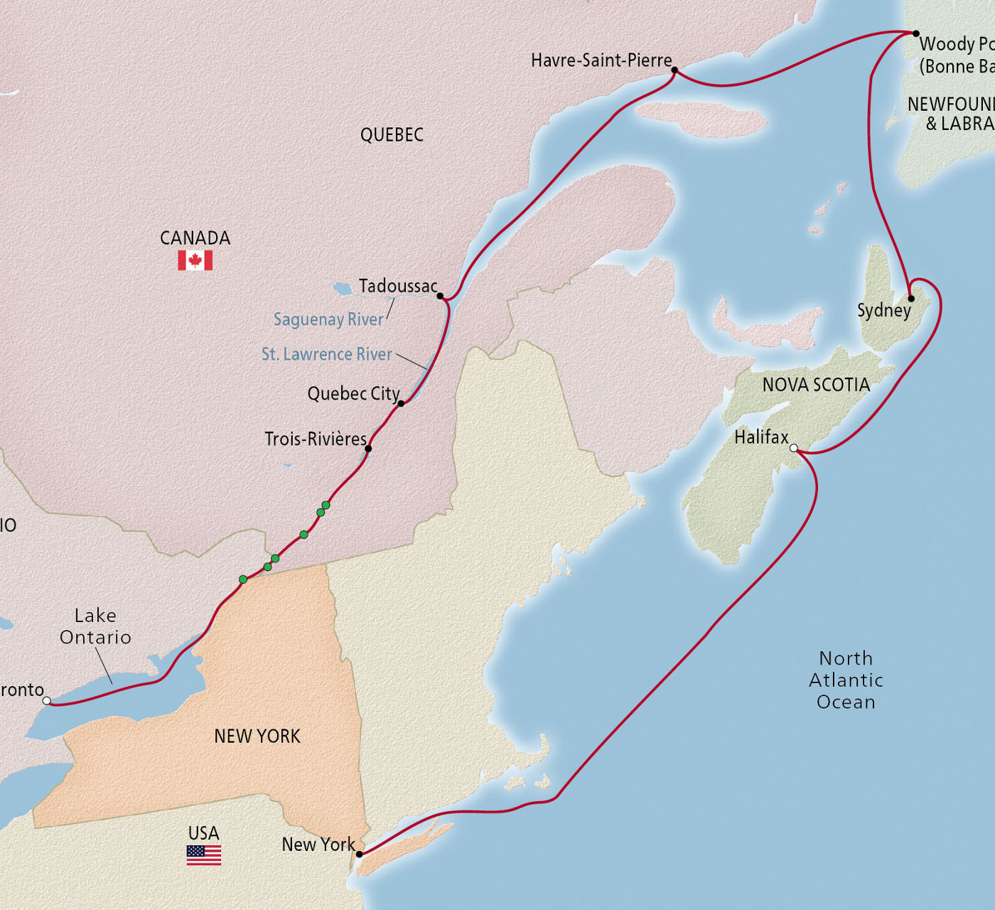 Map of Canadian Discovery itinerary