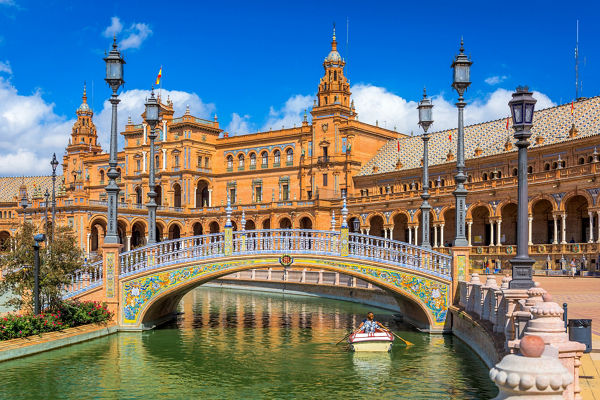 Scenic canal and bridge at Plaza de España