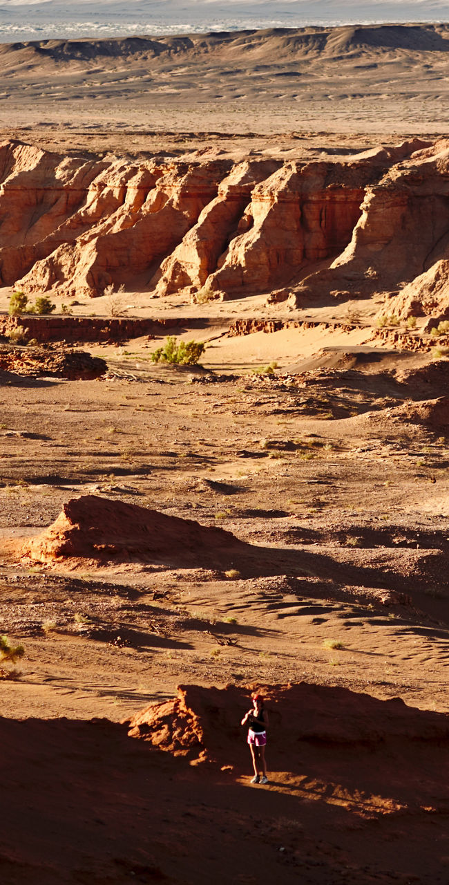 Expansive desert landscape with rocky formations