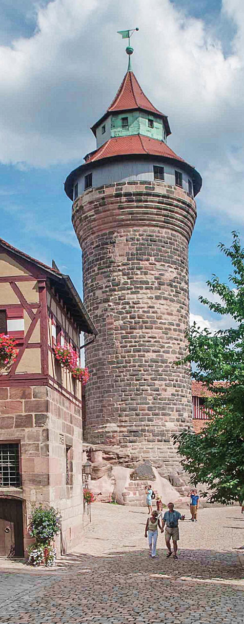 Historic castle and cobblestone street in Germany