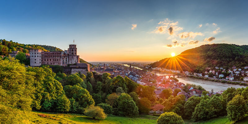 Heidelberg Castle at sunset overlooking the valley