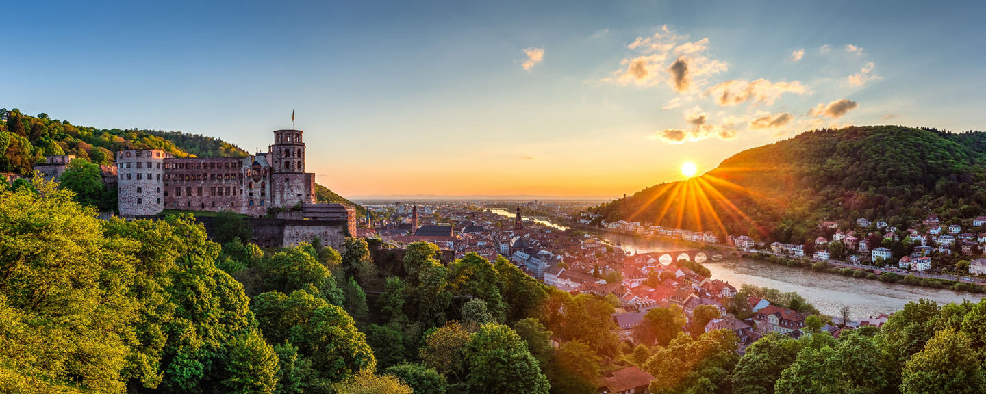 Heidelberg Castle at sunset overlooking the valley