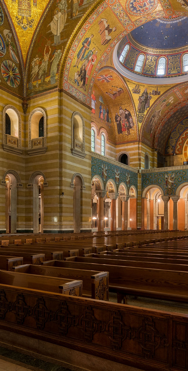 Majestic cathedral interior with ornate mosaics