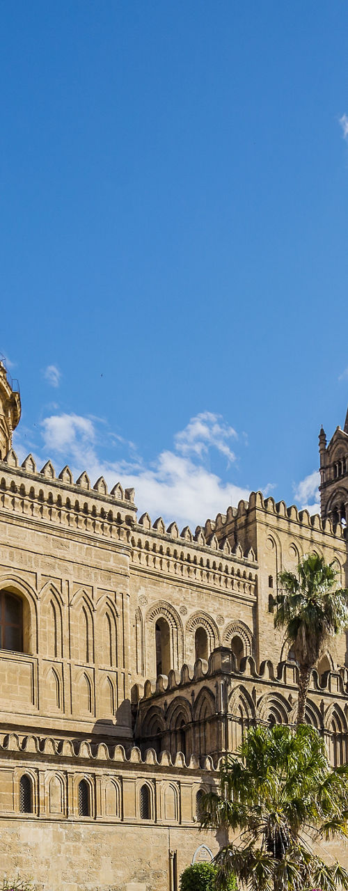 Palermo Cathedral with statue and gardens