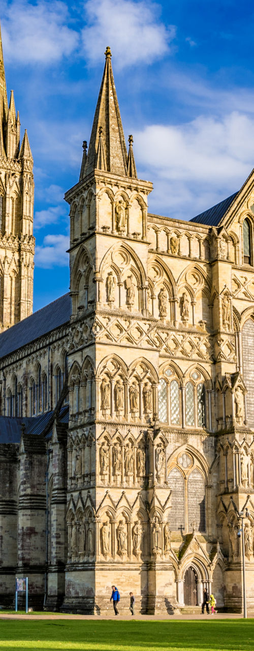 Historic cathedral under bright blue sky