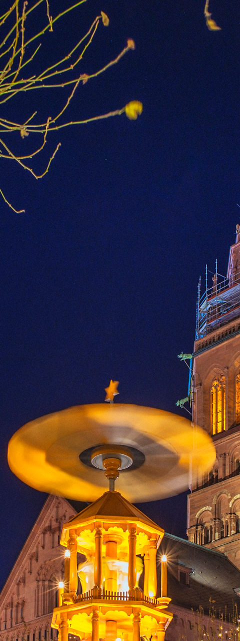Mainz Cathedral at night with festive lights