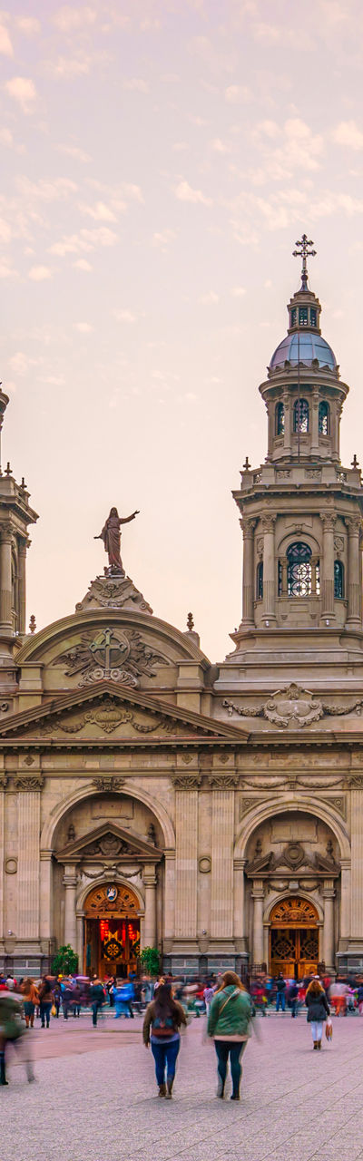 Historic plaza with cathedral at sunset