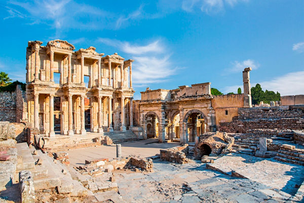Ancient ruins under clear blue sky