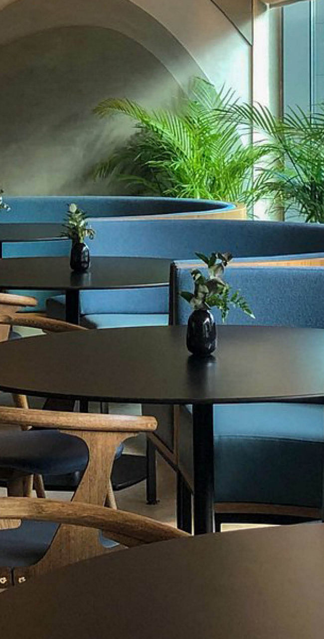 Modern cafe interior with natural lighting