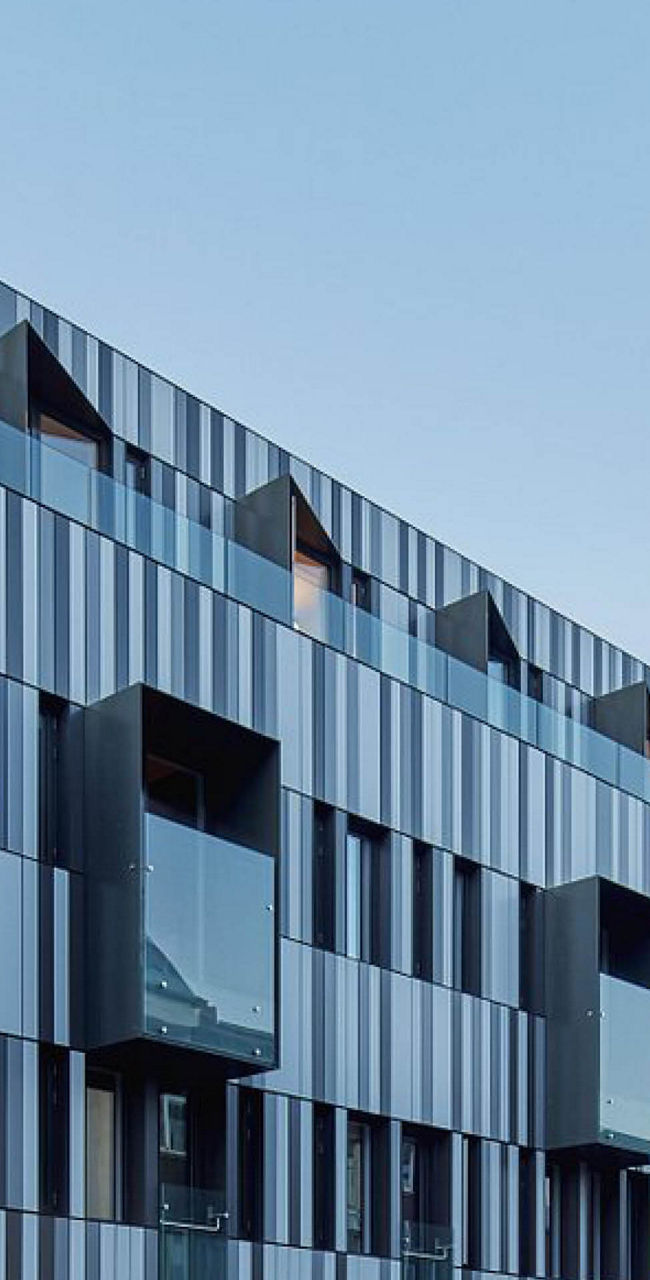Modern commercial building with geometric facade