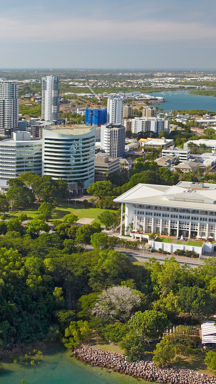 Aerial view of Darwin cityscape and waterfront